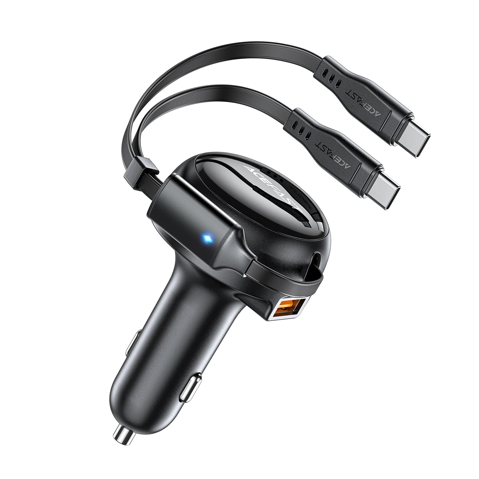 ACEFAST 53W Dual Port Car Charger with Retractable USB-C Cables