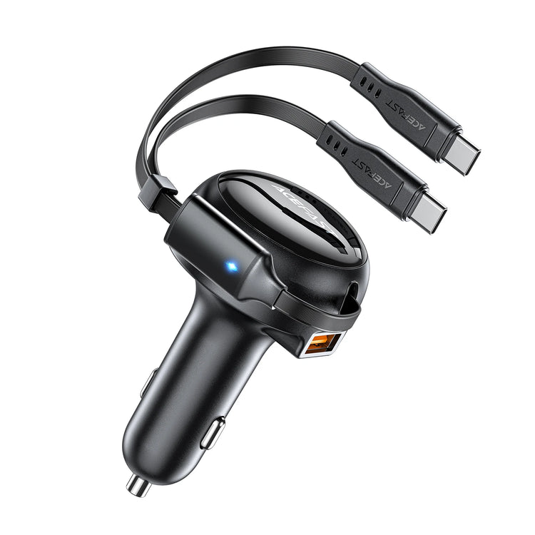 ACEFAST 53W Dual Port Car Charger with Retractable USB-C Cables