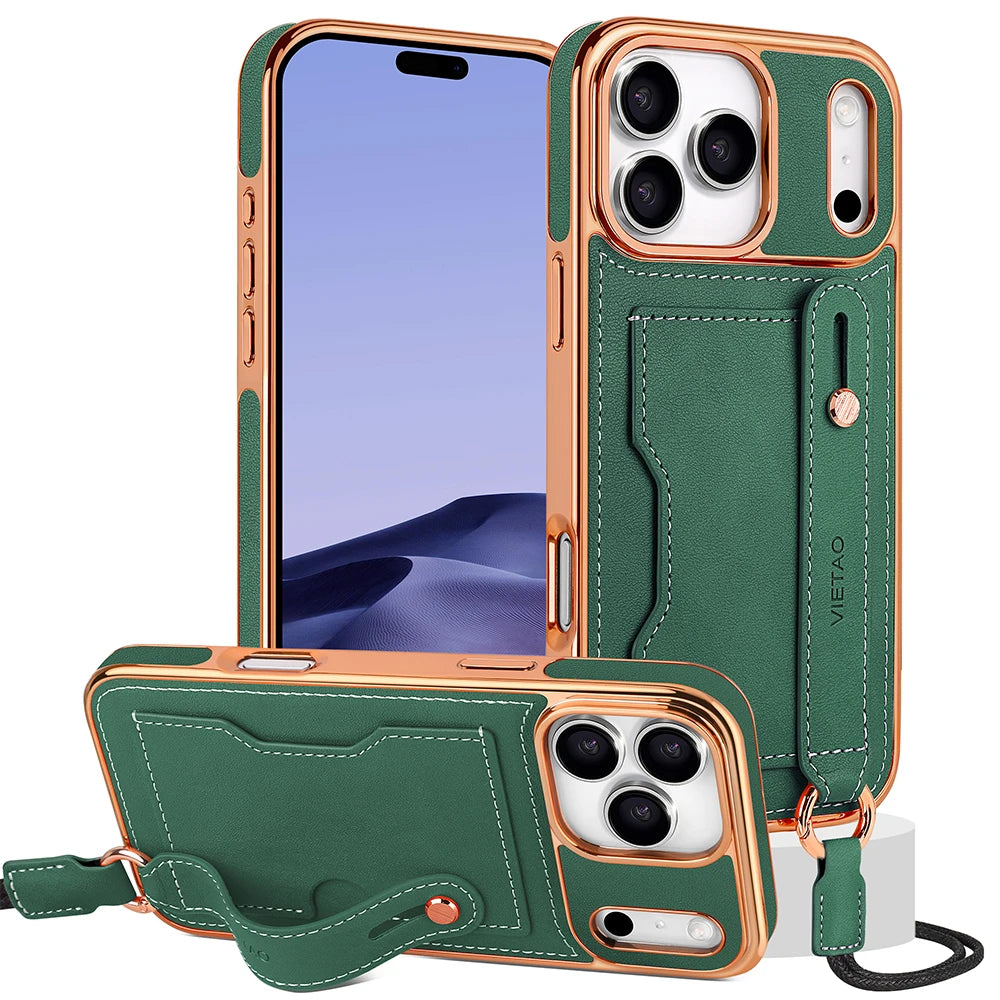 Lychee Grain Leather Crossbody Case with Detachable Neck Strap for iPhone 17 Series