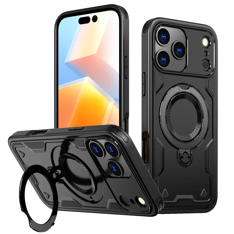Hard PC and Soft TPU Camera Protection Case with Ring Stand for iPhone 18 Series