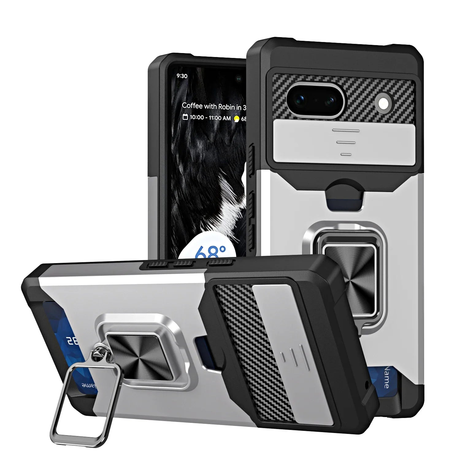 Google Pixel 7 Series TPU Frame Case with Sliding Card Slot & Kickstand Ring
