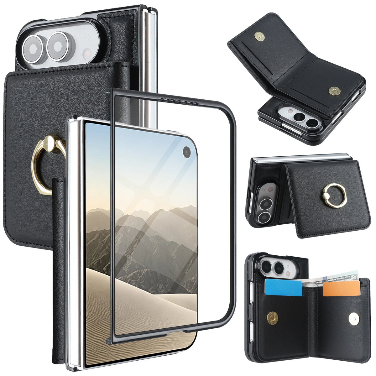 Textured Leather Vertical Flip Wallet Case with Built-In Kickstand for iPhone Duo
