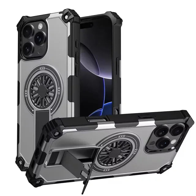 Shockproof Armor MagSafe Case with Invisible Fold Stand for iPhone 15 Series