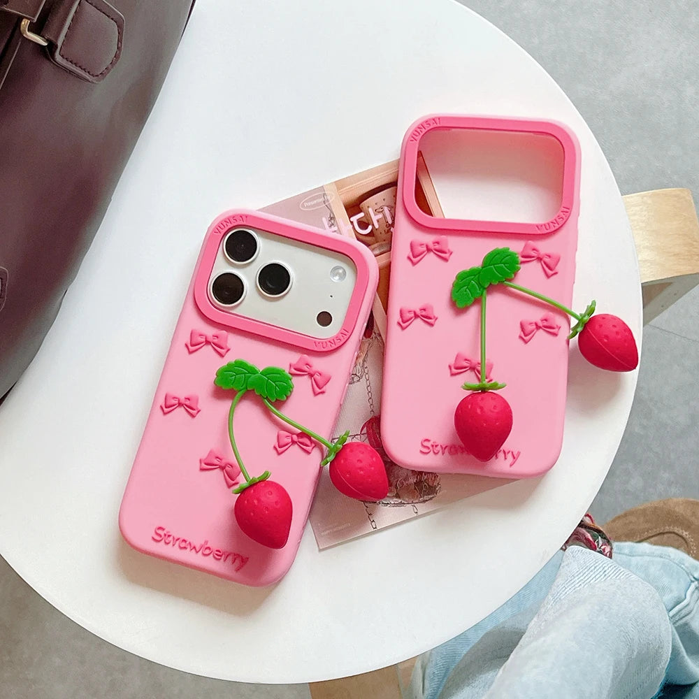 3D Strawberry Bow Silicone Case for iPhone 17 Series