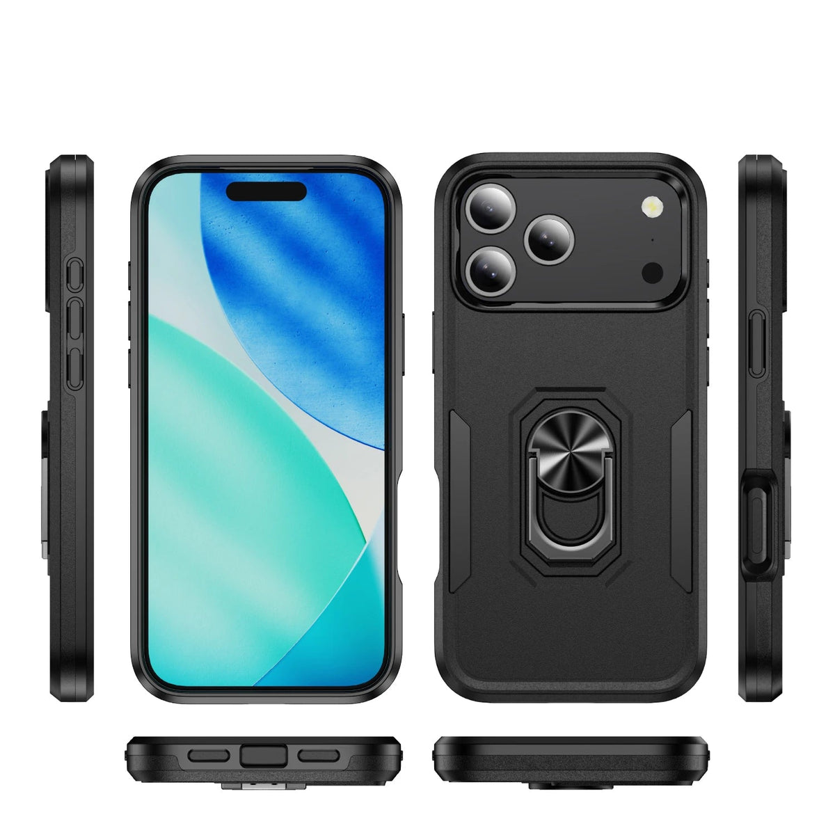 Dual-Layer Shockproof Case with 360° Rotating Ring Stand for iPhone 18 Series