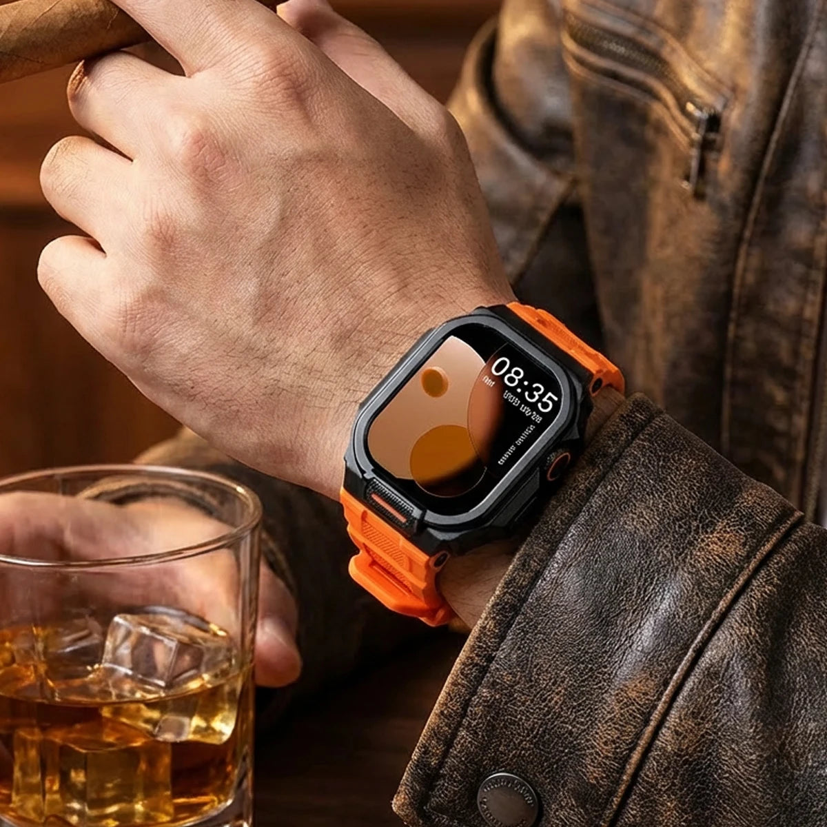 Integrated Silicone Case Band with Metal Bumper for Apple Watch