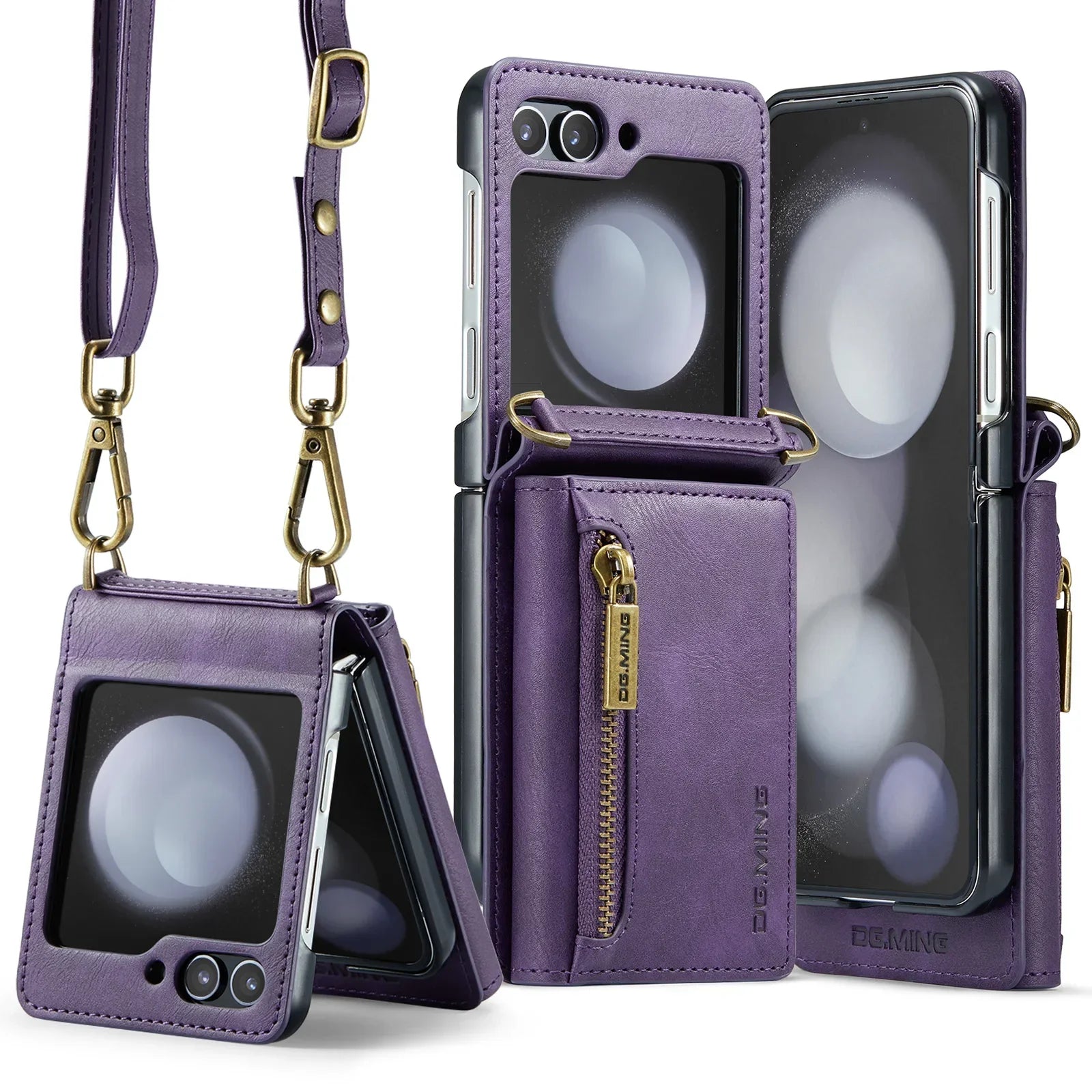 Crossbody Leather Wallet Case with Card Slot & Zipper for Samsung Galaxy Z Flip 6