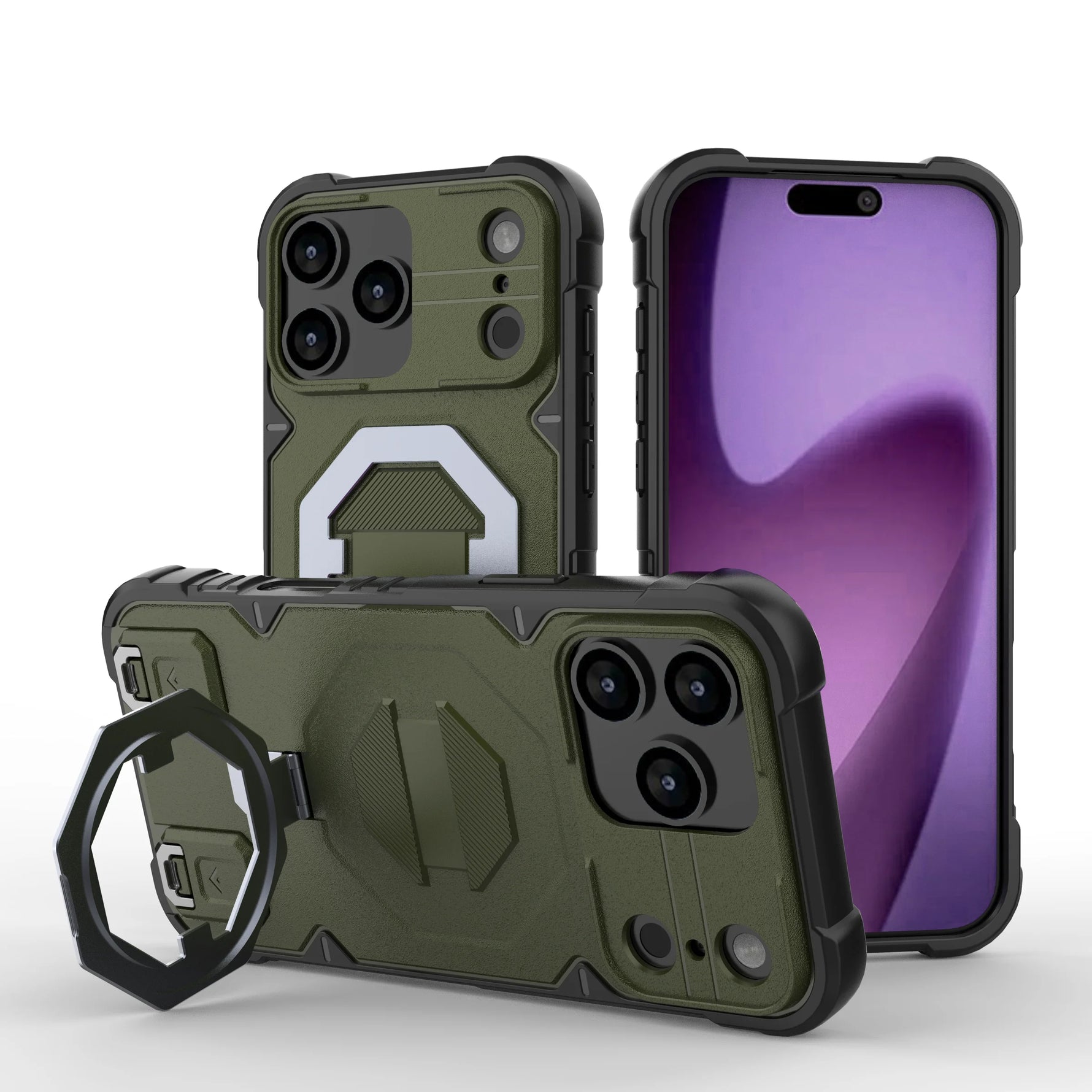 iPhone 17 Series Shockproof PC Case with 360° Stand
