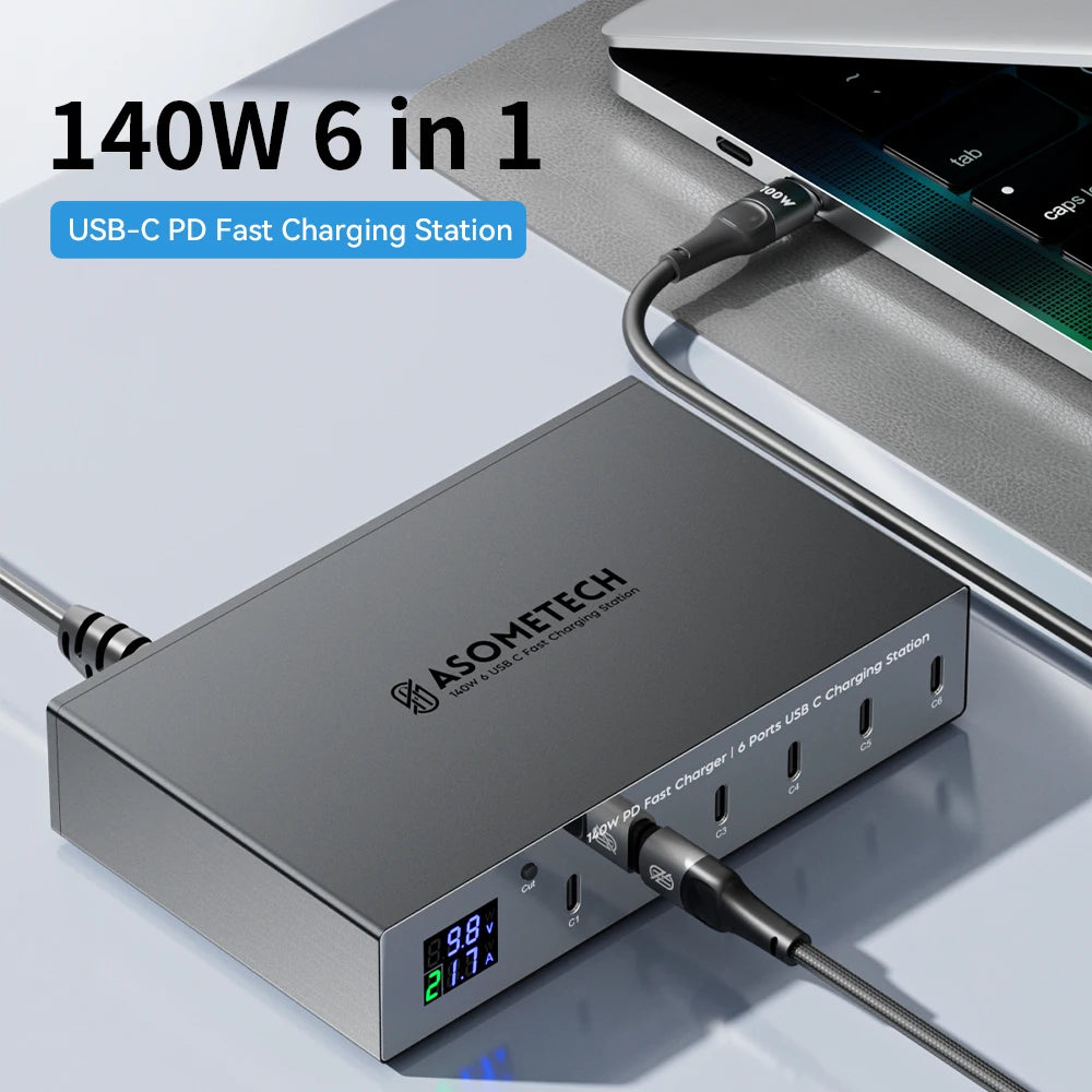 ASOMETECH 140W 6-Port USB-C PD Fast Charging Station