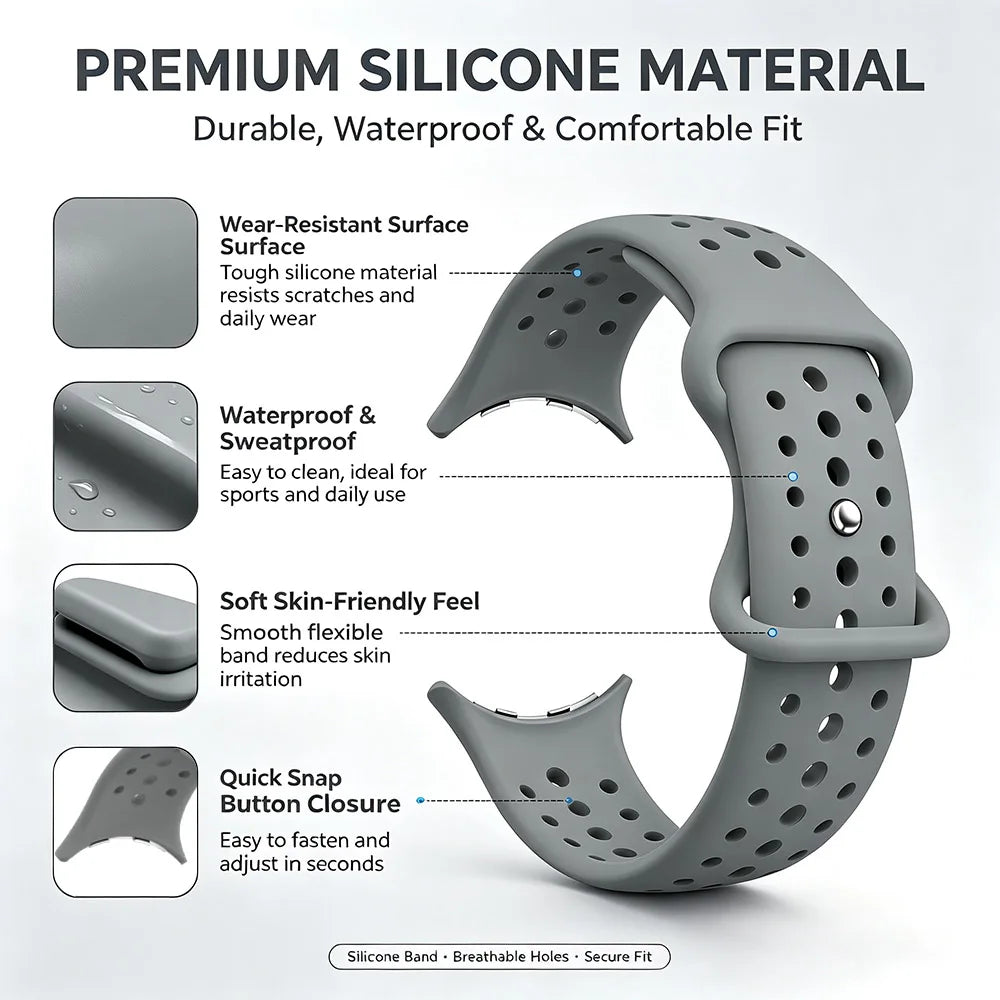 Perforated Silicone Watch Band with Snap Button Closure for Google Pixel Watch 4