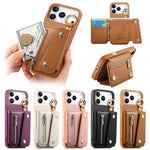 Zipper Wallet Leather Flip Case with Ring Holder for iPhone 17 Series