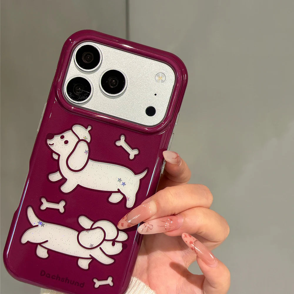 Dachshund Glitter Case with Raised Camera Frame for iPhone 18 Series