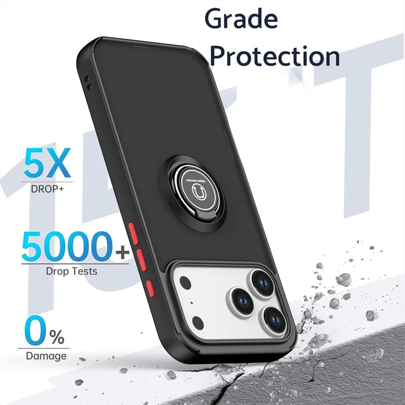 Shockproof Armor Matte Case with Magnetic Ring Holder for iPhone 17 Series