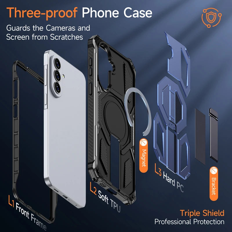 Shockproof PC+TPU Kickstand Armor Case with Magnetic Attachment for Samsung Galaxy A26