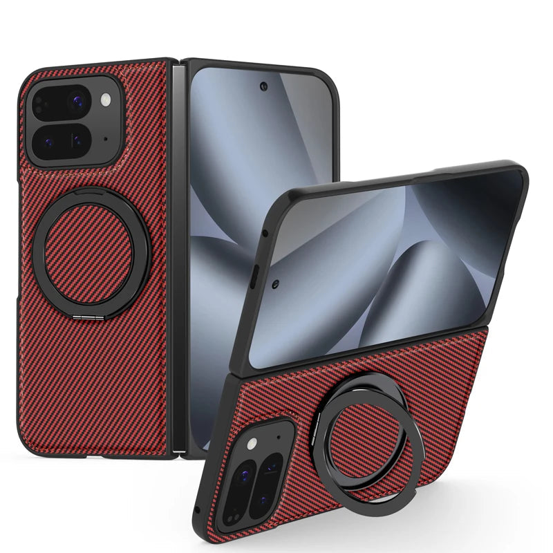 Carbon Fiber Open-Back Case with Rotating Magnetic Ring Stand for Pixel 10 Pro Fold