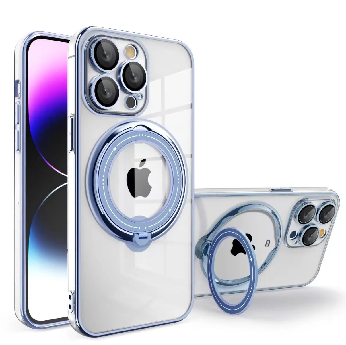 Shockproof Clear MagSafe Case with 360° Rotating Ring Stand for iPhone 15 Series