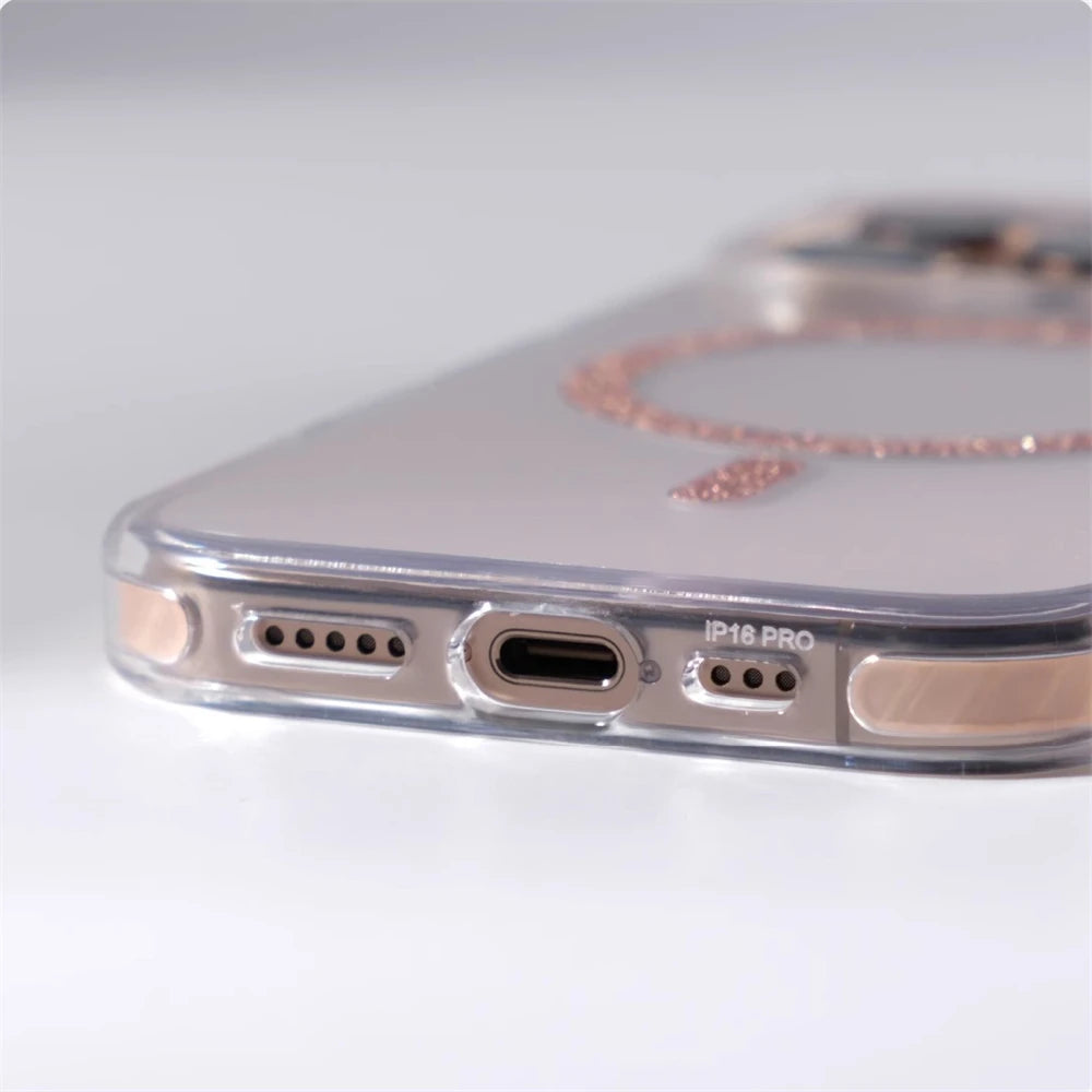 Transparent Glitter Oval MagSafe Ring Case with Bumper Protection for iPhone 15 Series