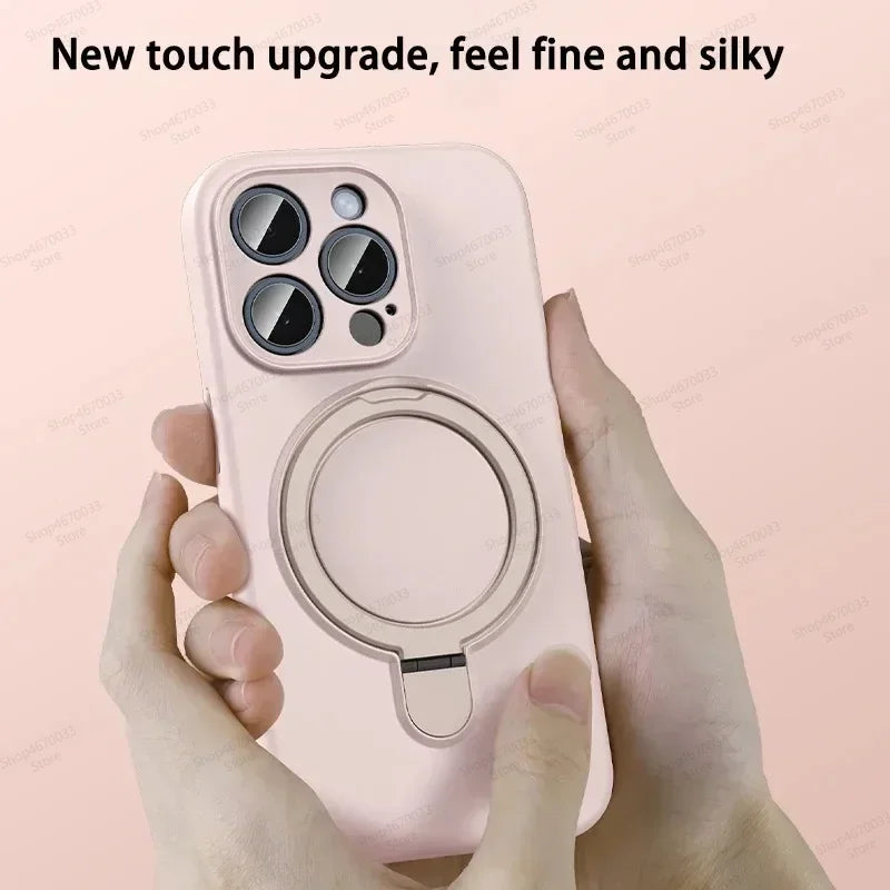 iPhone 17 Series Silicone MagSafe Case with Rotating Ring Holder Stand