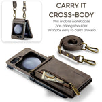 Crossbody Leather Wallet Case with Card Slot & Zipper for Samsung Galaxy Z Flip 6
