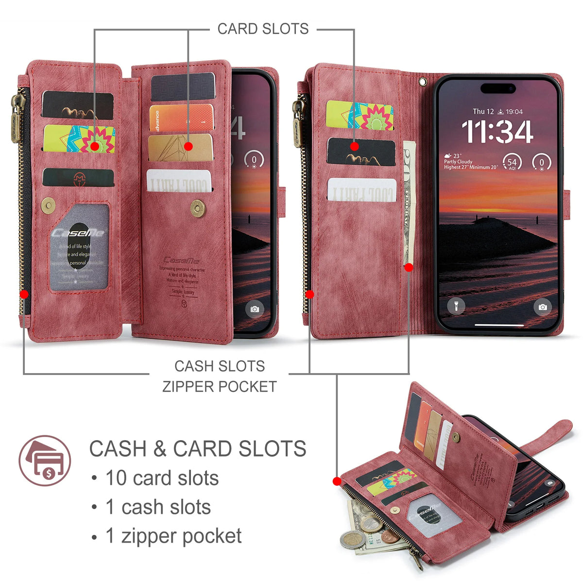 10-Card Leather Wallet Case with Detachable Lanyard for iPhone 18 Series