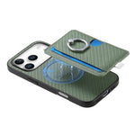 Premium 2-in-1 Carbon Fiber Pattern MagSafe Case with Built-In Card Slot & Ring Holder for iPhone 17 Series
