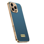 Premium 3D Carbon Fiber Plated Leather Phone Case with Alloy Shockproof Lens Protection for iPhone 16 Series
