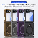 Carbon Fiber Leather Protective Phone Case with Rotating Ring Bracket for Samsung Galaxy Z Flip 6