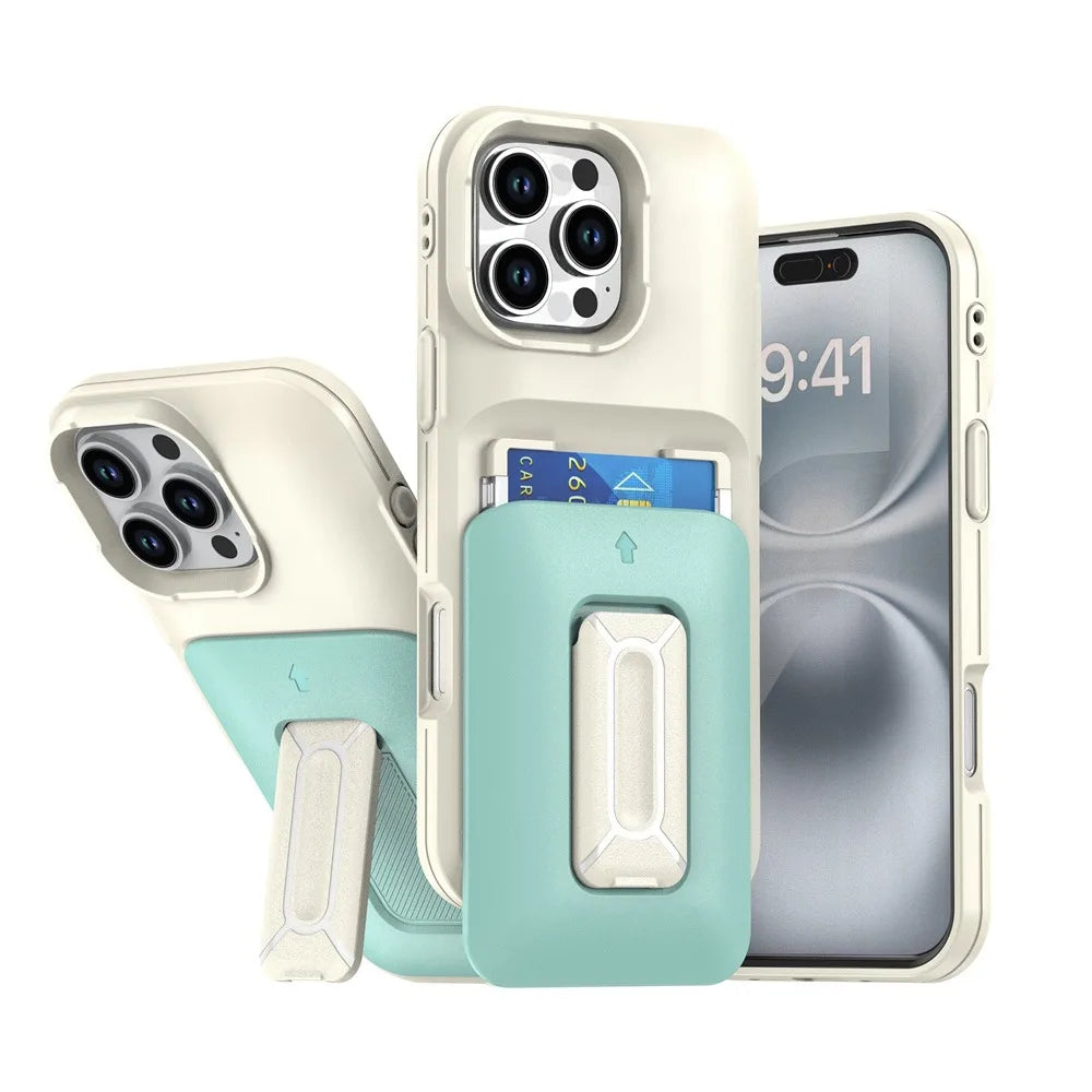 iPhone 16 Series Wallet Case with Sliding Card Holder and Kickstand