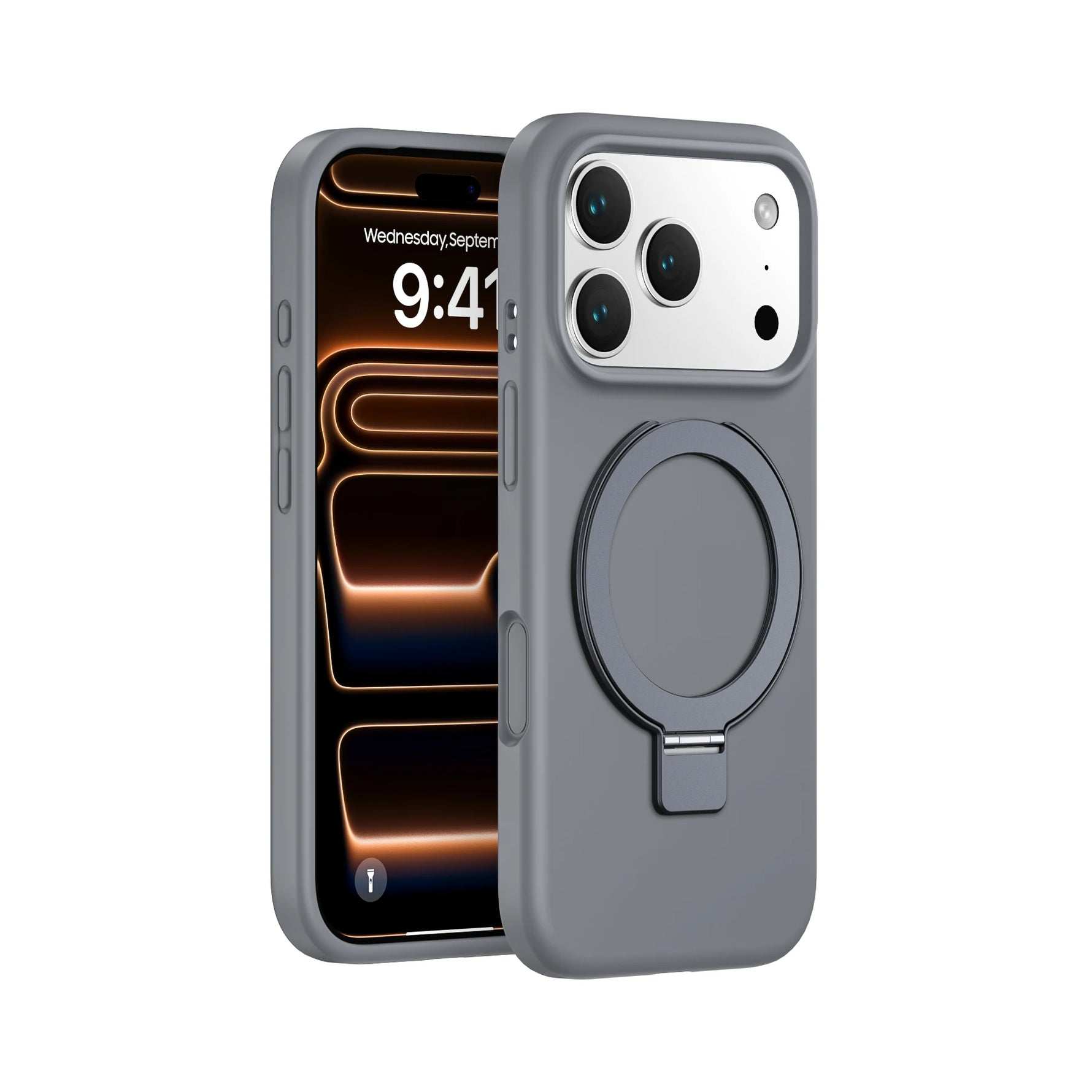 Matte Liquid Silicone Magnetic Case with Rotating Ring Holder for iPhone 17 Series