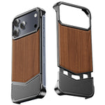 Wood Texture Phone Case with Metal Frame for iPhone 17 Pro & Pro Max