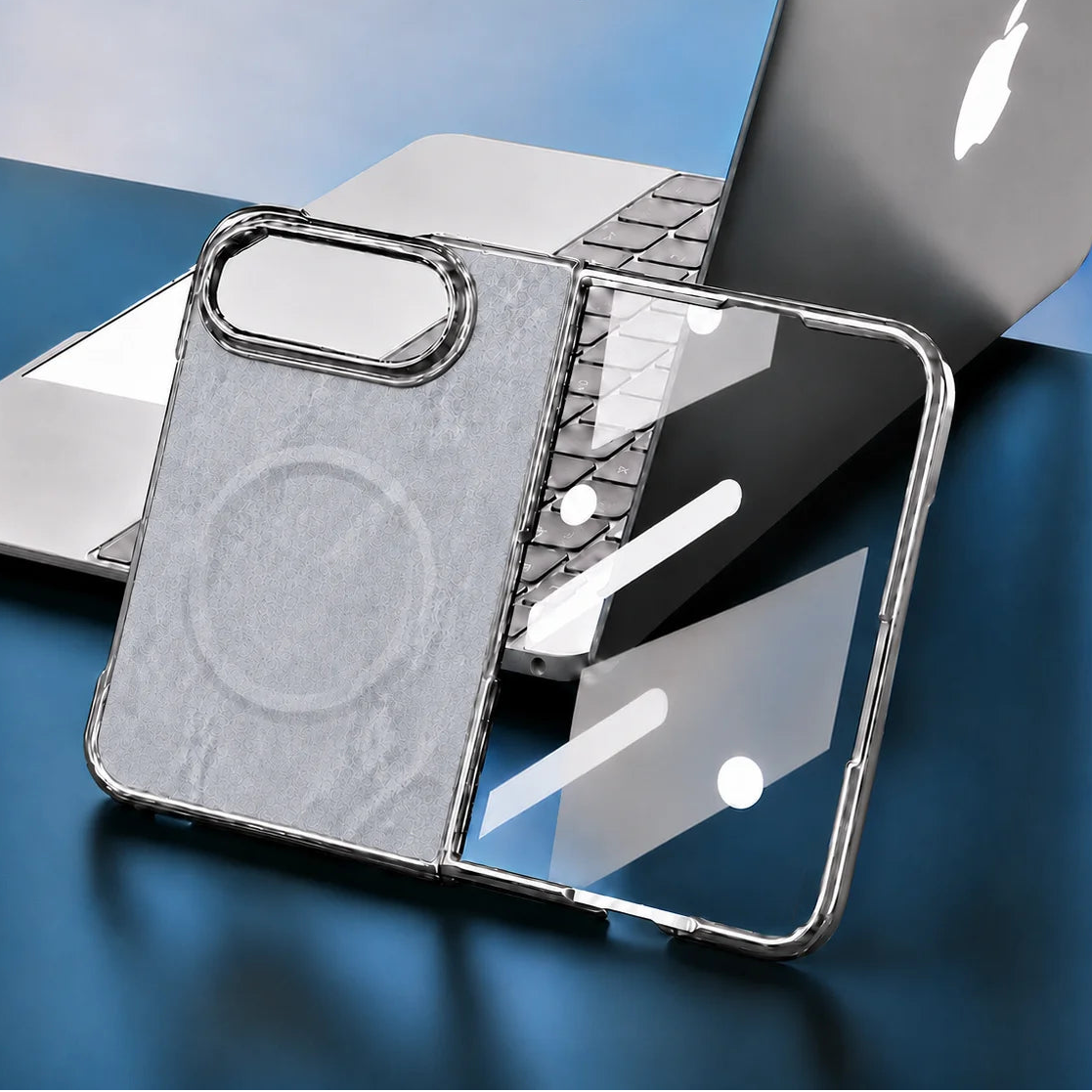 Stone-Textured Foldable MagSafe Case with Ring Stand for iPhone Duo