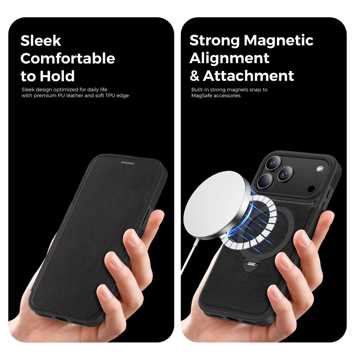 MagSafe Compatible Leather Flip Case for iPhone 17 Series