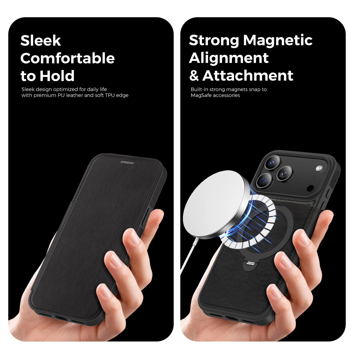 MagSafe Compatible Leather Flip Case for iPhone 17 Series