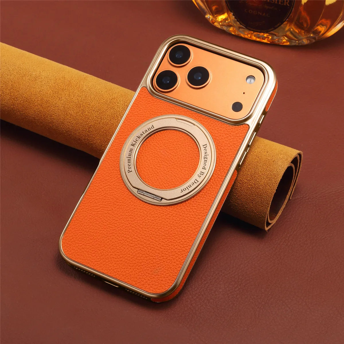 Anti-Fingerprint Lychee Leather MagSafe Case with Metal Ring for iPhone 17 Pro & iPhone 17 Pro Max