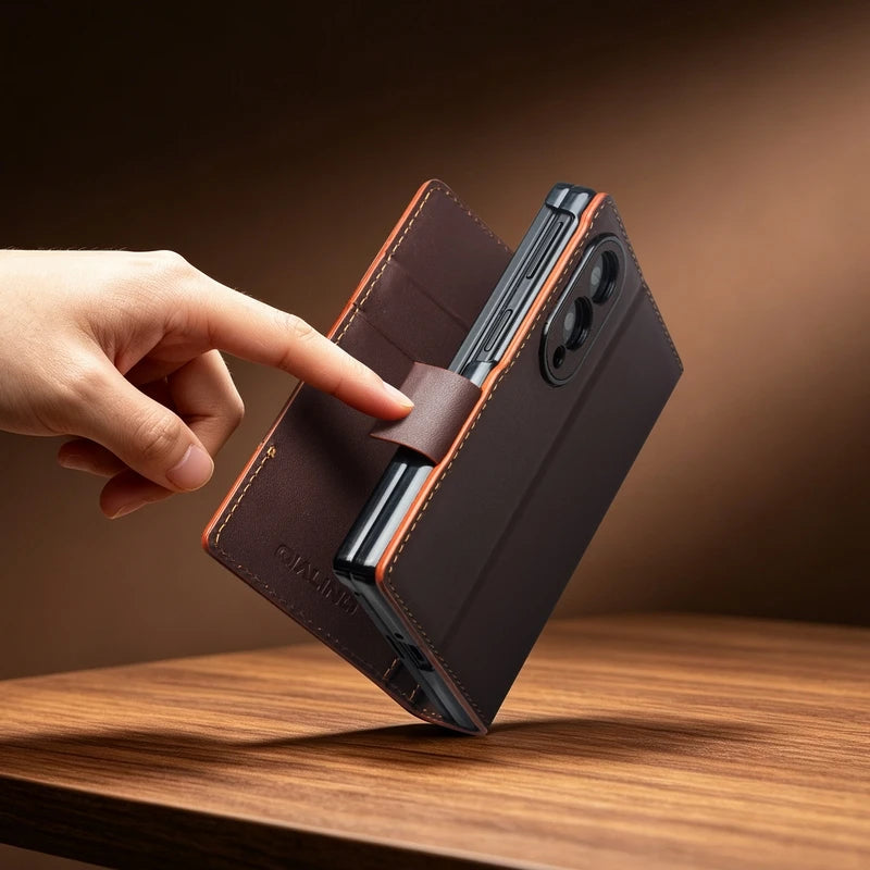 Cowhide Leather Flip Wallet Case with Multiple Card Slots for Samsung Galaxy Z Fold 8