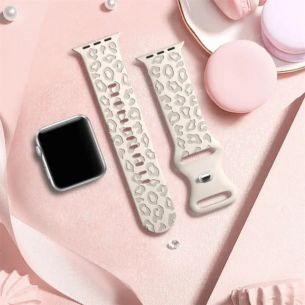 Leopard Pattern Engraved Silicone Sport Band for Apple Watch
