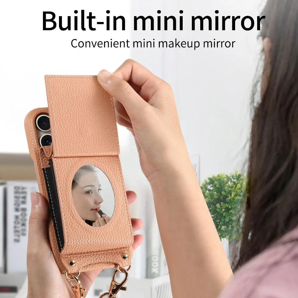 Crossbody Wallet Case with Mirror for iPhone 16