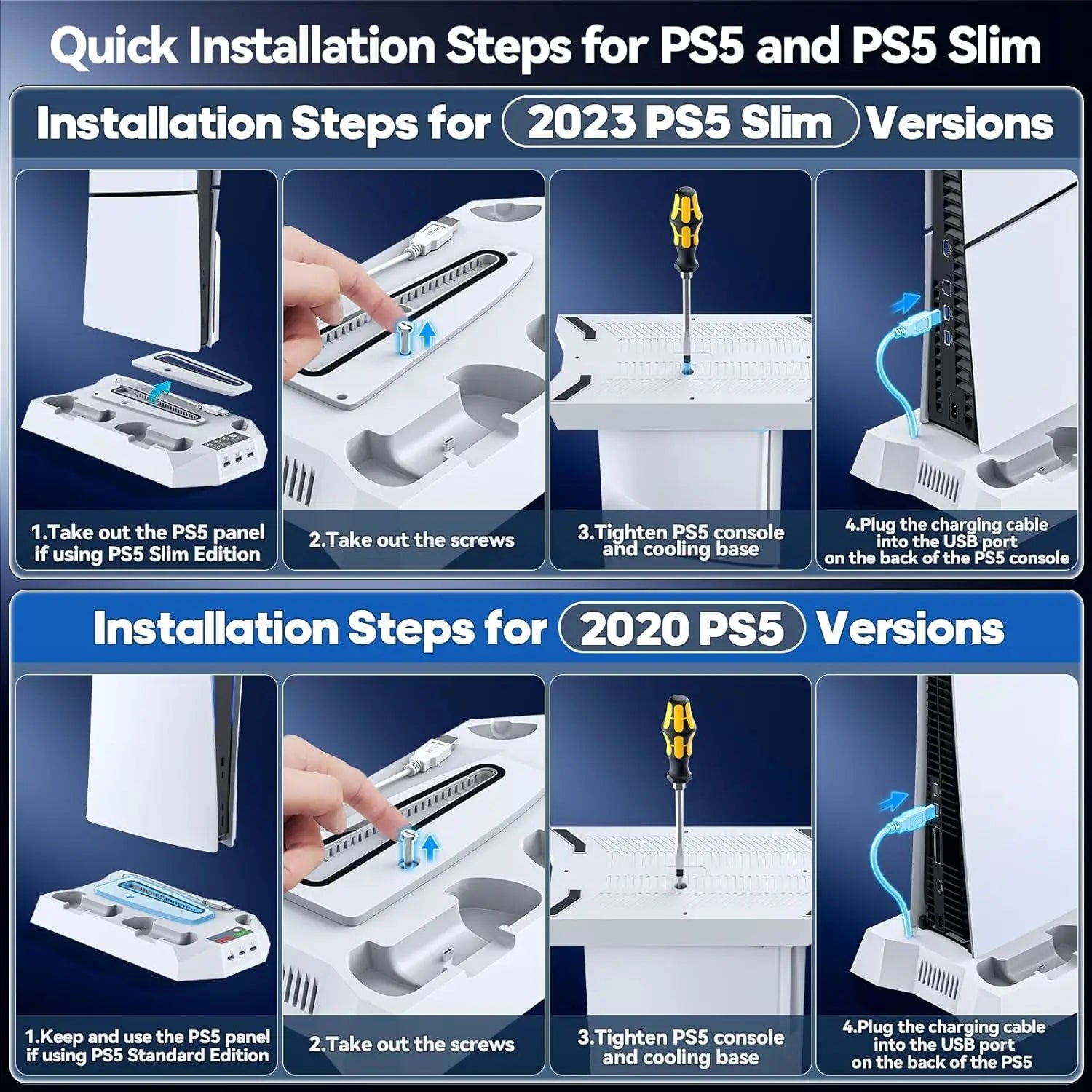 PlayStation 5 & PS5 Slim Cooling Bracket with Dual Controller Charging Station