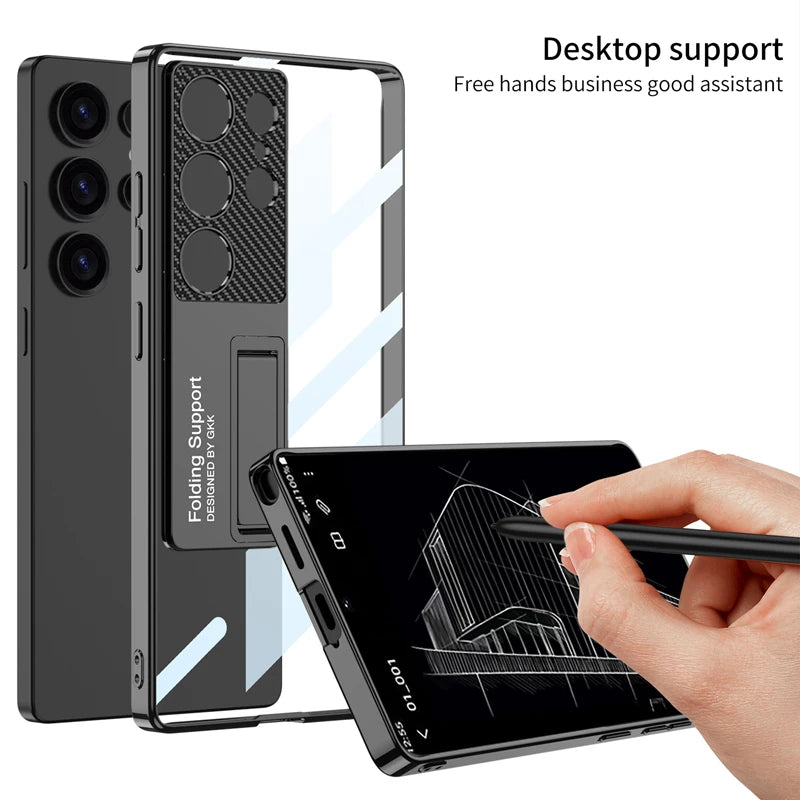 Hard PC Transparent Case with Camera Protection and Kickstand for Samsung Galaxy S25 Ultra