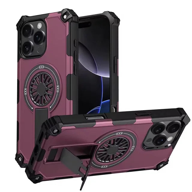 Shockproof Armor MagSafe Case with Invisible Fold Stand for iPhone 16 Series