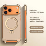 Luxury Leather Ultra-Thin Frameless MagSafe Case with Kickstand for iPhone 17 Series