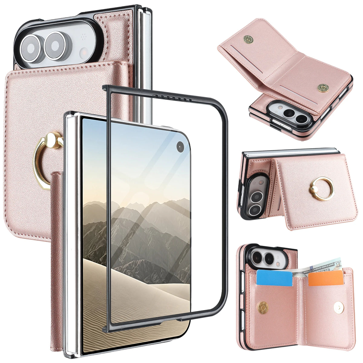 Textured Leather Vertical Flip Wallet Case with Built-In Kickstand for iPhone Duo