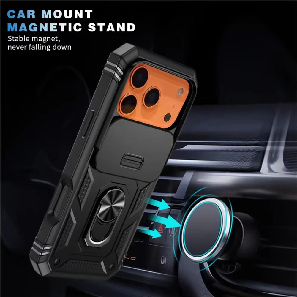 Heavy-Duty Military Armor Case with Sliding Camera Protection for iPhone 17 Series
