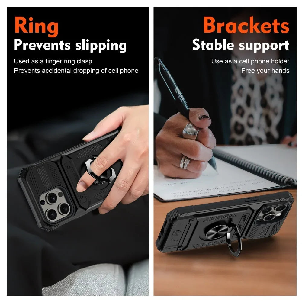 iPhone 15 Series Shockproof Heavy Duty Magnetic Case with Ring & Card Slot