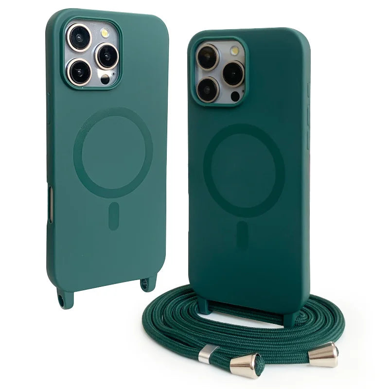 Soft TPU Silicone Crossbody Lanyard MagSafe Case for iPhone 15 Series