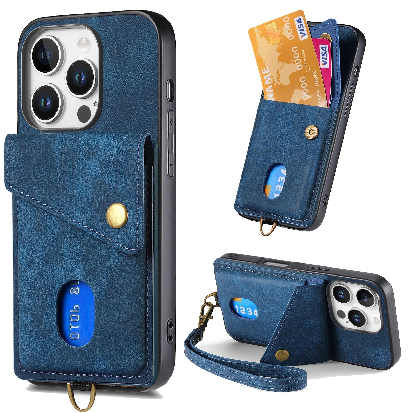 Shockproof Leather Wallet Case with Kickstand & Card Holder for iPhone 16 Series