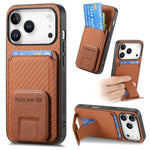 Carbon Fiber Pattern Magnetic Leather Wallet Case with Invisible Kickstand for iPhone 17 Series