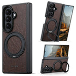 Textured Leather Magnetic Case with 360° Rotating Ring Stand for Samsung Galaxy Z Fold 7