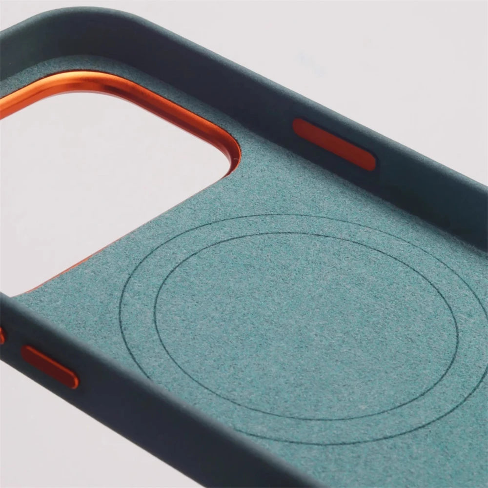 Luxury Elephant Grain PU Leather MagSafe Case with Alloy Lens Frame for iPhone 17 Series
