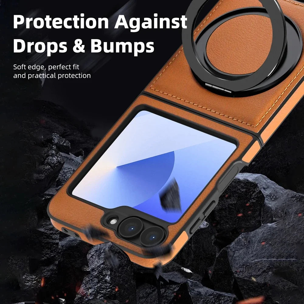 Premium Shockproof Leather Flip Case with 360° Ring Bracket for Samsung Galaxy Z Flip 6